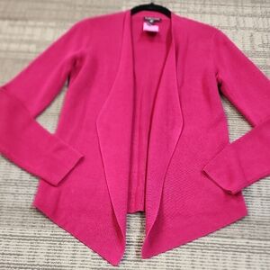 Eileen Fisher Open-Front Fuchsia Knit Cardigan Tencel Silk